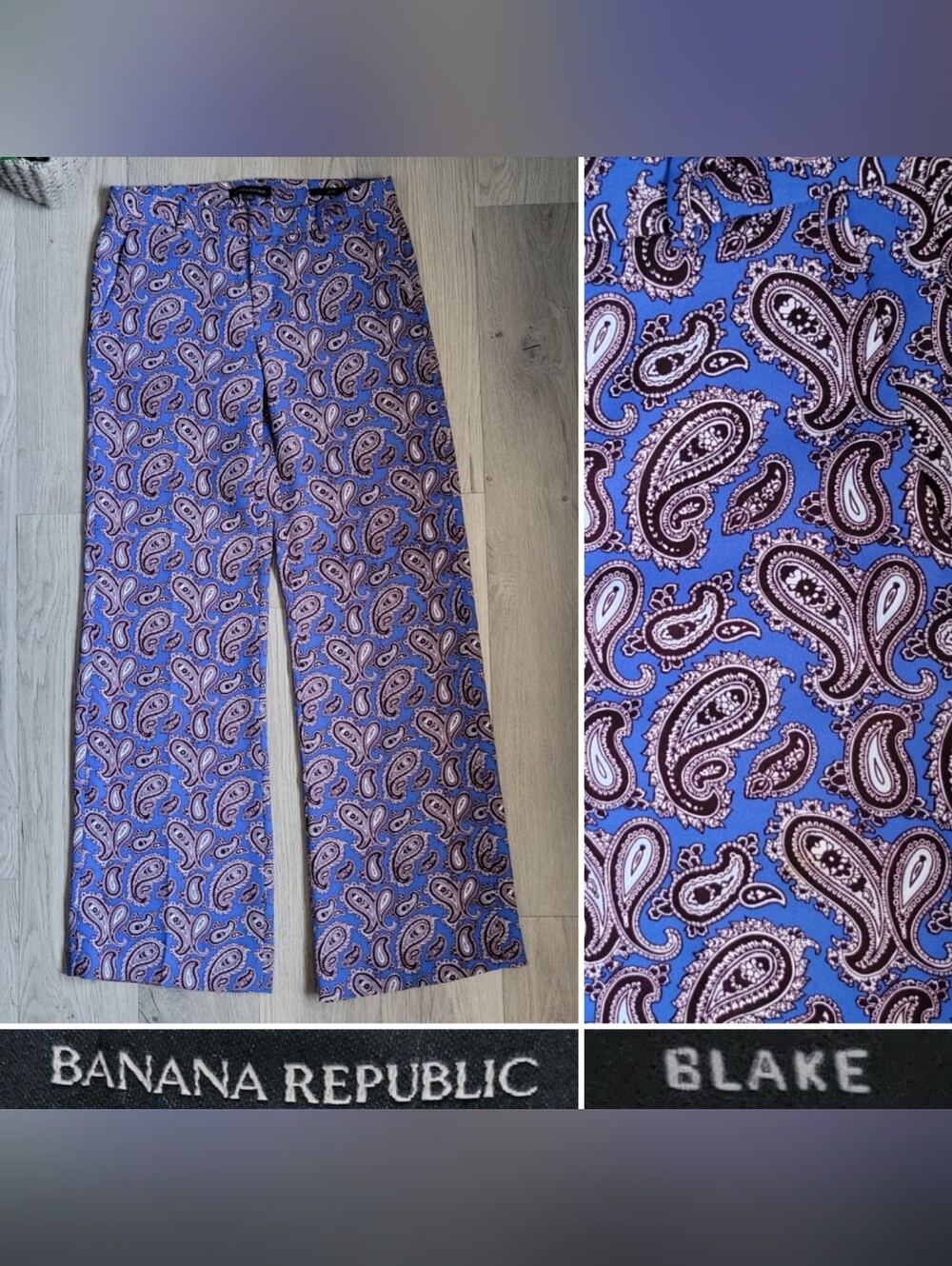 Banana Republic Blake Paisley Blue & Deep Maroon Print Wide Leg Trouser, Women 0